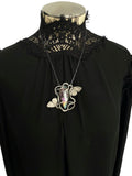 Double Snake necklace, winged serpent pendant, purple labradorite, mannequin view
