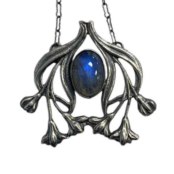 Art Nouveau Lotus blossom panel with moonstone