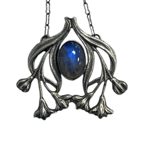 Art Nouveau Lotus blossom panel with moonstone