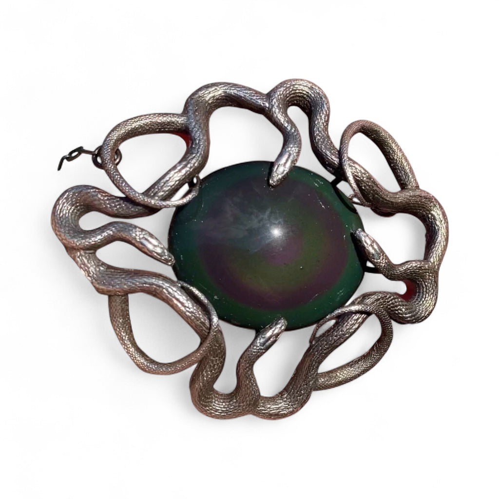 Large Quadruple Snake Necklace in Sterling with Rainbow Obsidian