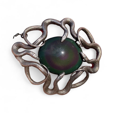 Large Quadruple Snake Necklace in Sterling with Rainbow Obsidian