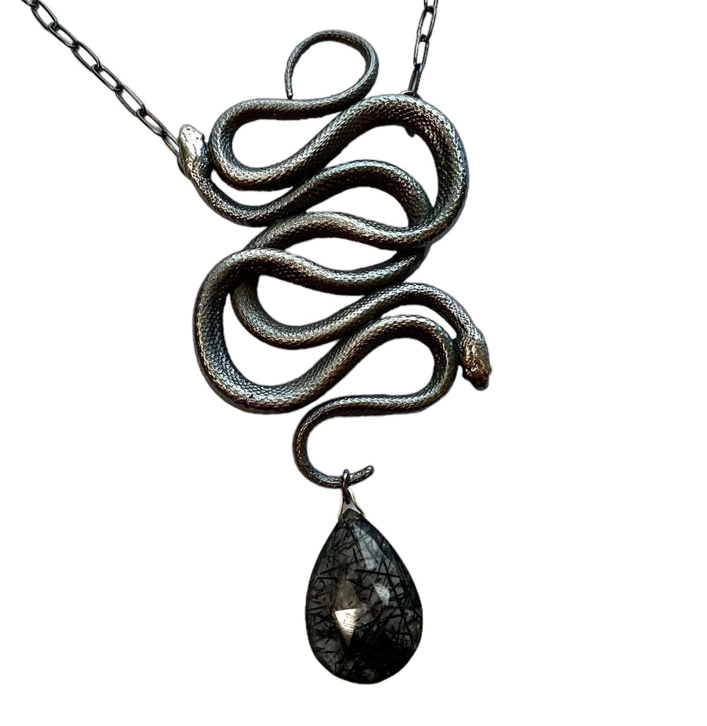 Double Serpent Black Rutile Pendant