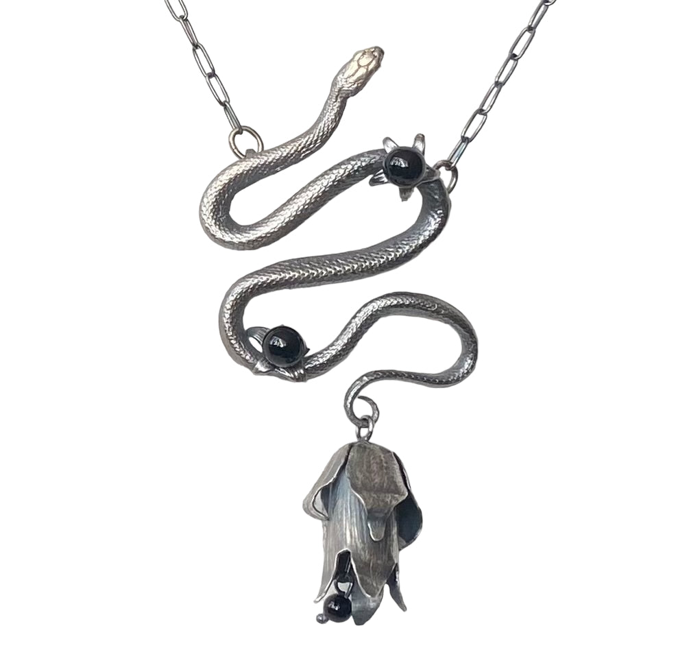 Sterling Silver Black Onyx Belladonna Pendant close up view