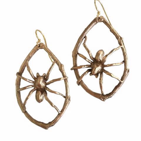 Golden Bronze Wolf Spider Earrings