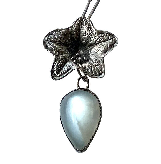 Sterling Silver Black Henbane and Silver Moonstone Inverted Single Drop