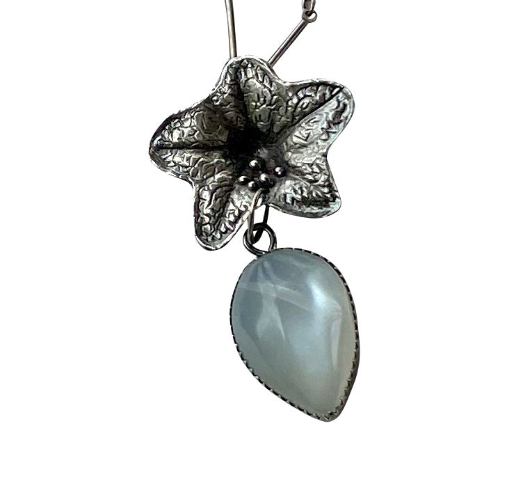 Ready to Ship - Sterling Black Henbane and Silver Moonstone Inverted Drop