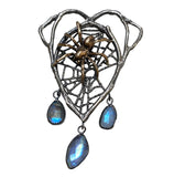 Naturalistic Sterling Silver and Bronze Wolf Spider Necklace with Moonstones, luxury gothic jewelry View 1