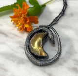 Realistic Snake Necklace with gold moon crystal view 7