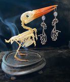 Art Nouveau Poppy Earrings Blue Moonstone Antique Image Taxidermy Bird Dark Academia