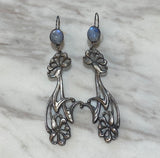 Art Nouveau Poppy Earrings Blue Moonstone Antique Image Marble Front