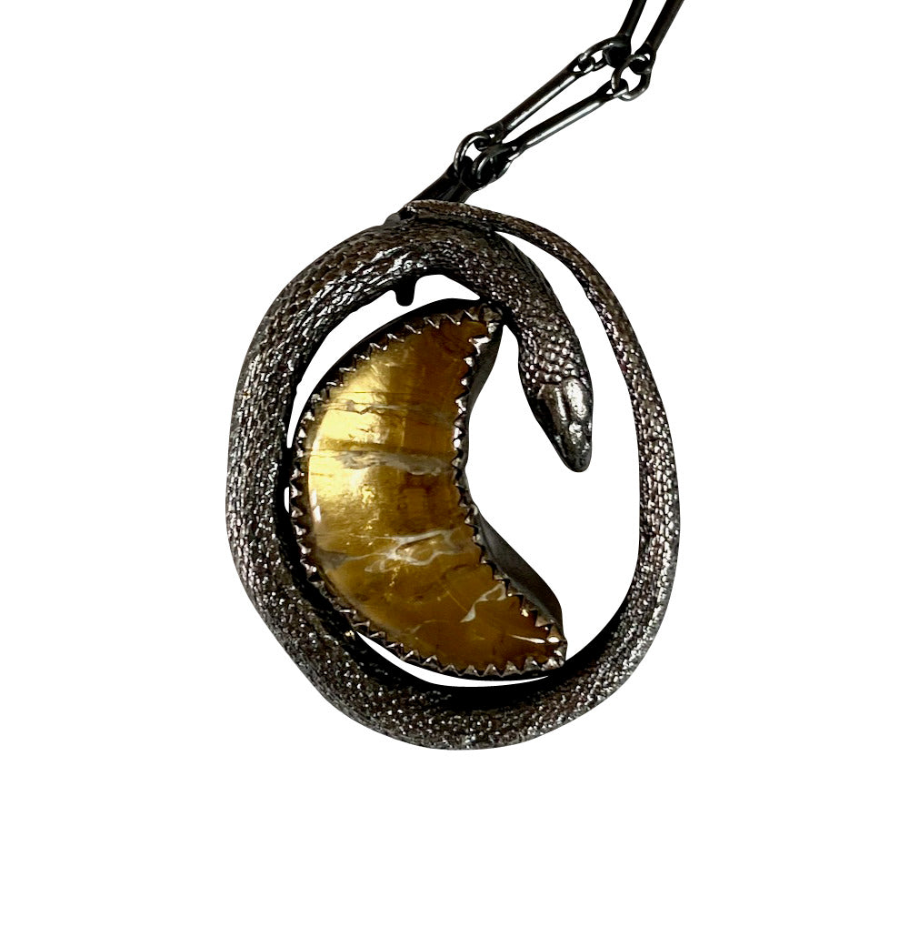 Realistic Snake Necklace with gold moon crystal view 1