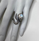 Sterling Silver Realistic Snake Ring Solitaire Moonstone on mannequin
