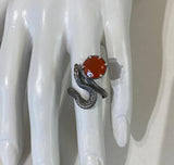 Realistic Snake Ring Solitaire Carnelian Sterling Silver Worn Image