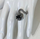 Black Spinel Sterling Silver realistic Snake Ring with Gemstone image on hand