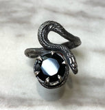 Black Spinel Sterling Silver realistic Snake Ring with Gemstone Black Tourmaline