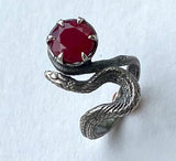 Sterling Serpent Ring with natural ruby realistic snake jewelry luxury gothic image three