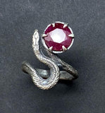 Sterling Serpent Ring with natural ruby realistic snake jewelry luxury gothic image five
