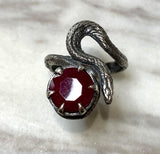 Sterling Serpent Ring with natural ruby realistic snake jewelry luxury gothic image four
