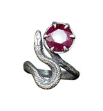 Sterling Serpent Ring with natural ruby realistic snake jewelry luxury gothic image one