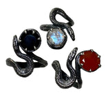 Sterling Silver Realistic Snake Ring Solitaire Moonstone Black Onyx Carnelian Chase and Scout