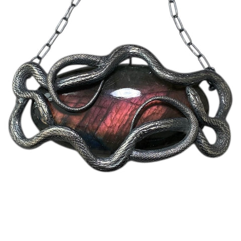 Classic Double Serpent pendant with rose labradorite