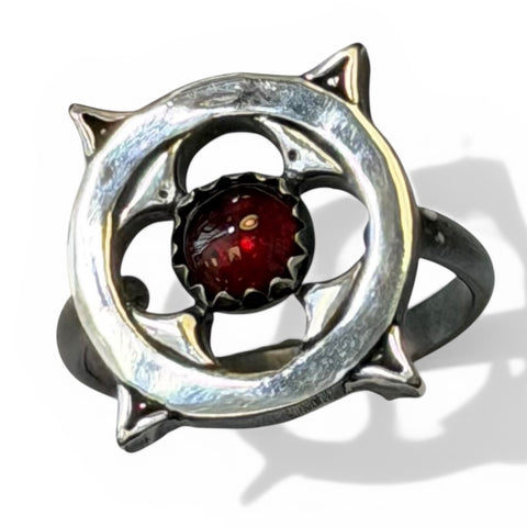 Gothic Garnet Window Sterling Ring Size 8.5