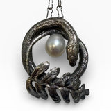 Sterling Silver Petite Snake Pendant with White Pearl