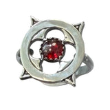 Gothic Garnet Window Sterling Ring Size 8.5