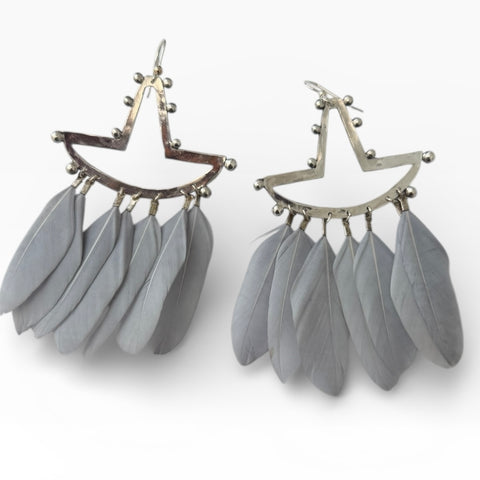 Tumi Earrings in Sterling Silver with silver goose feathers