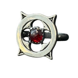Gothic Garnet Window Sterling Ring Size 8.5