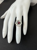 Gothic Garnet Window Sterling Ring Size 8.5