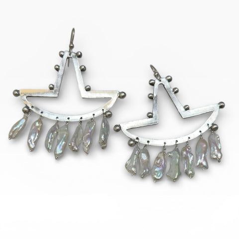 Bold Baroque Stick Pearl Earrings in Sterling