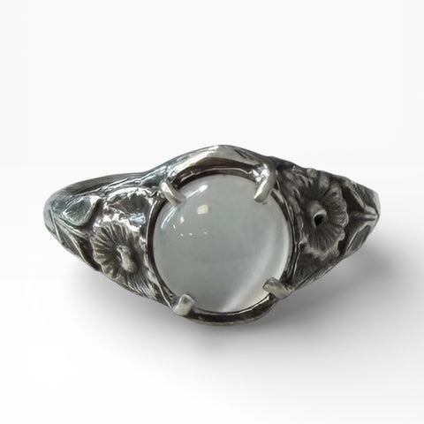 Moonstone Daisy Ring size 6 Art Nouveau Sterling Silver