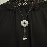 Quatrefoil Box Locket with Hex Garnet and Freshwater Pearls