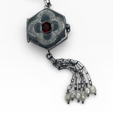 Quatrefoil Box Locket with Hex Garnet and Freshwater Pearls