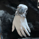 Organic sterling cuff of Silver Dust leaves and Jasper