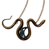 Bronze Serpent with Quartz Crystal Crescent Moon