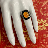 Size 9 Black Onyx and Tangerine Carnelian Ring