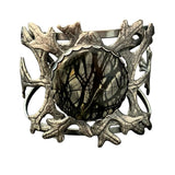 Organic sterling cuff of Silver Dust leaves and Jasper