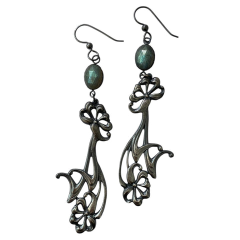 Art Nouveau Labradorite Earrings Extra Long