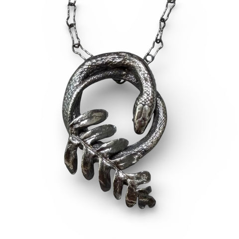 Delicate Sterling Silver Serpent and Fern Pendant - Lafayette Cemetery No. 1