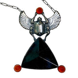 Sterling Scarab with Black Tourmaline and Carnelian