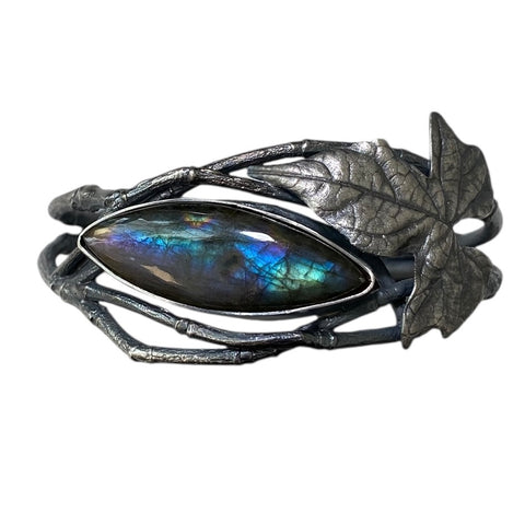Sterling Twig and Vine cuff with unusual labradorite