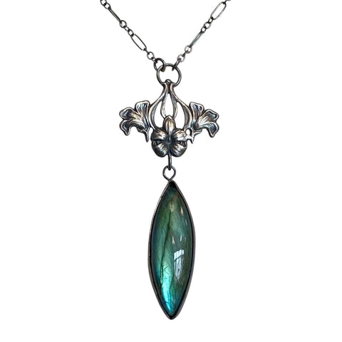 Sterling Lily and Labradorite Nouveau Pendant