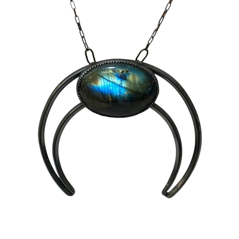 Large High Priestess Crescent Moon and Labradorite Pendant *archives*