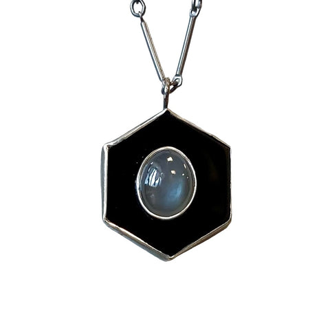 Black Onyx and Dark Silver Moonstone Talisman