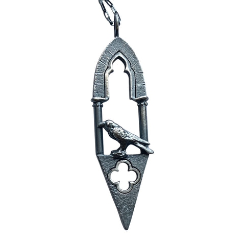 Detailed Gothic Crow at the Ancient Arch Pendant