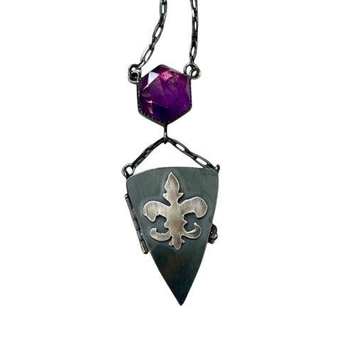 St Joan of Arc Locket Sterling Silver and Amethyst