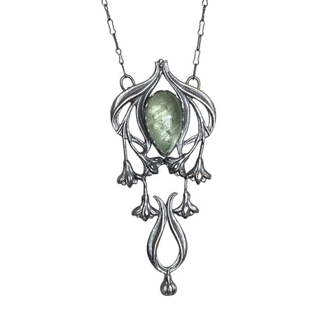 Art Nouveau Panel Pendant with Natural Aquamarine