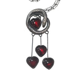 Valentine Serpent Pendant 3 Garnet Hearts Sterling Necklace